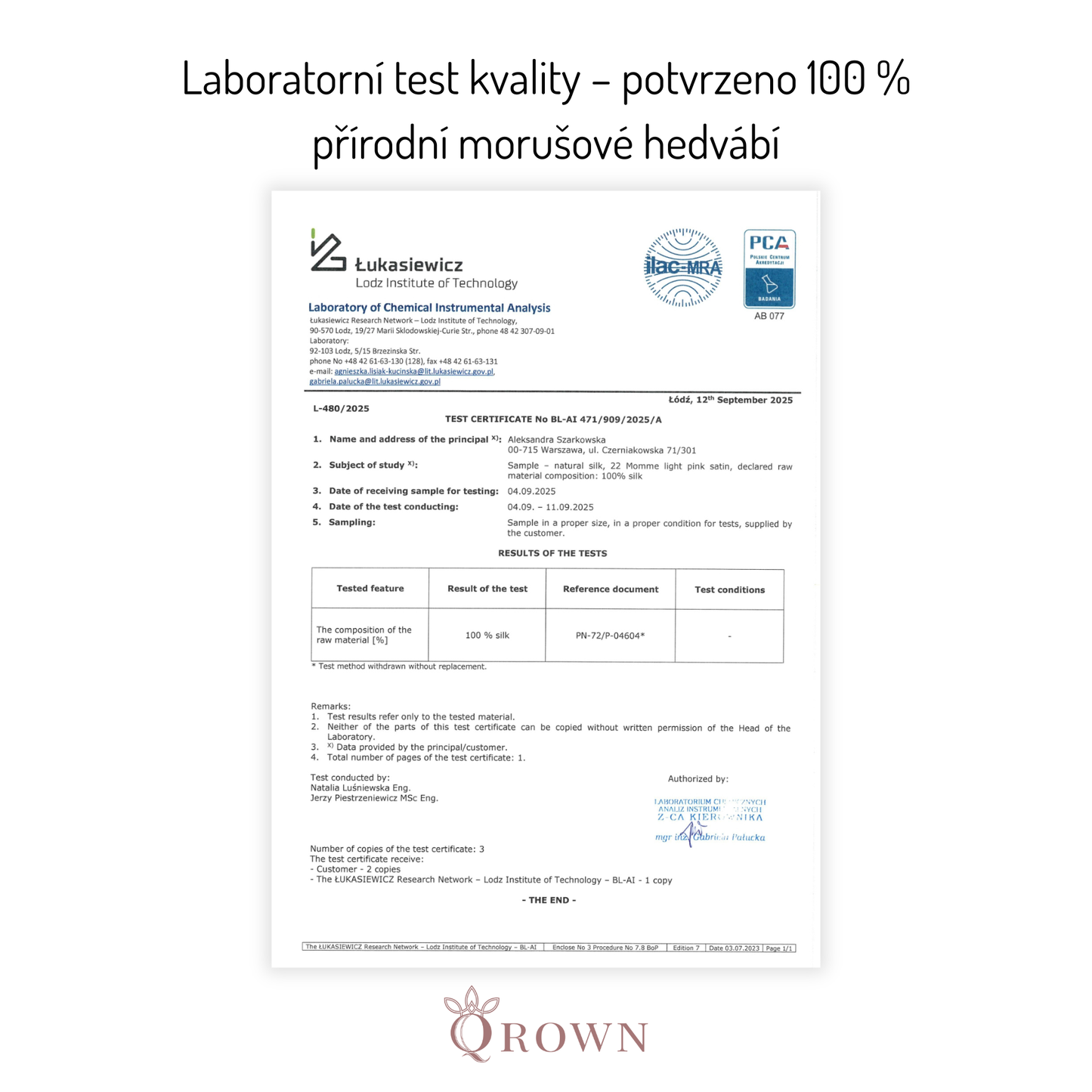 Qrown® Hedvábný povlak na polštář 40×40cm – 22 momme morušové hedvábí s hedvábnou gumičkou a maskou na spaní