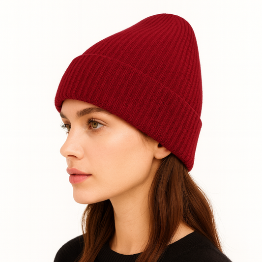 Qrown® 100% kašmírová čepice s hedvábnou podšívkou – bordó