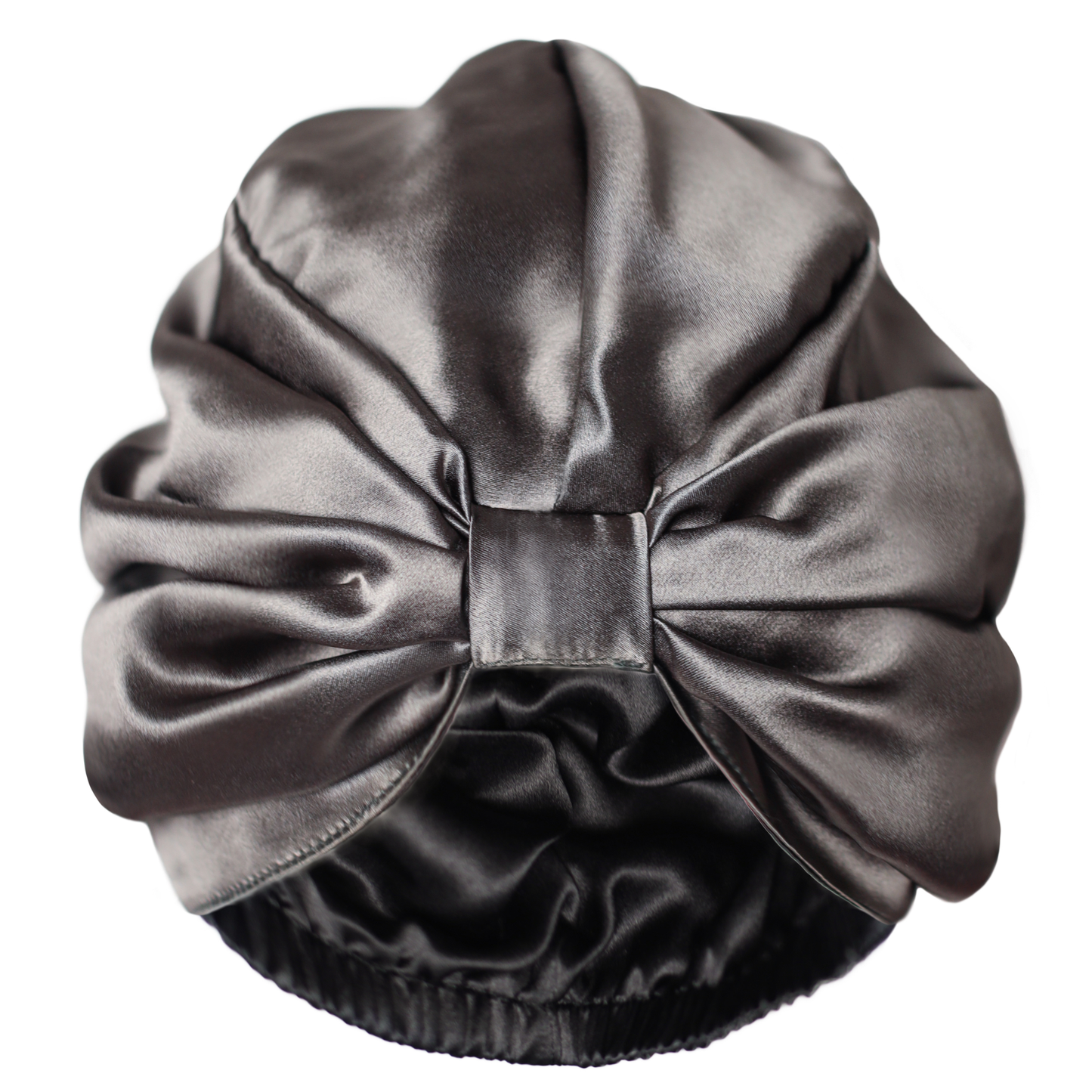 Qrown® Dvousrtanný hedvábný turban na spaní – Grafitová / Černá