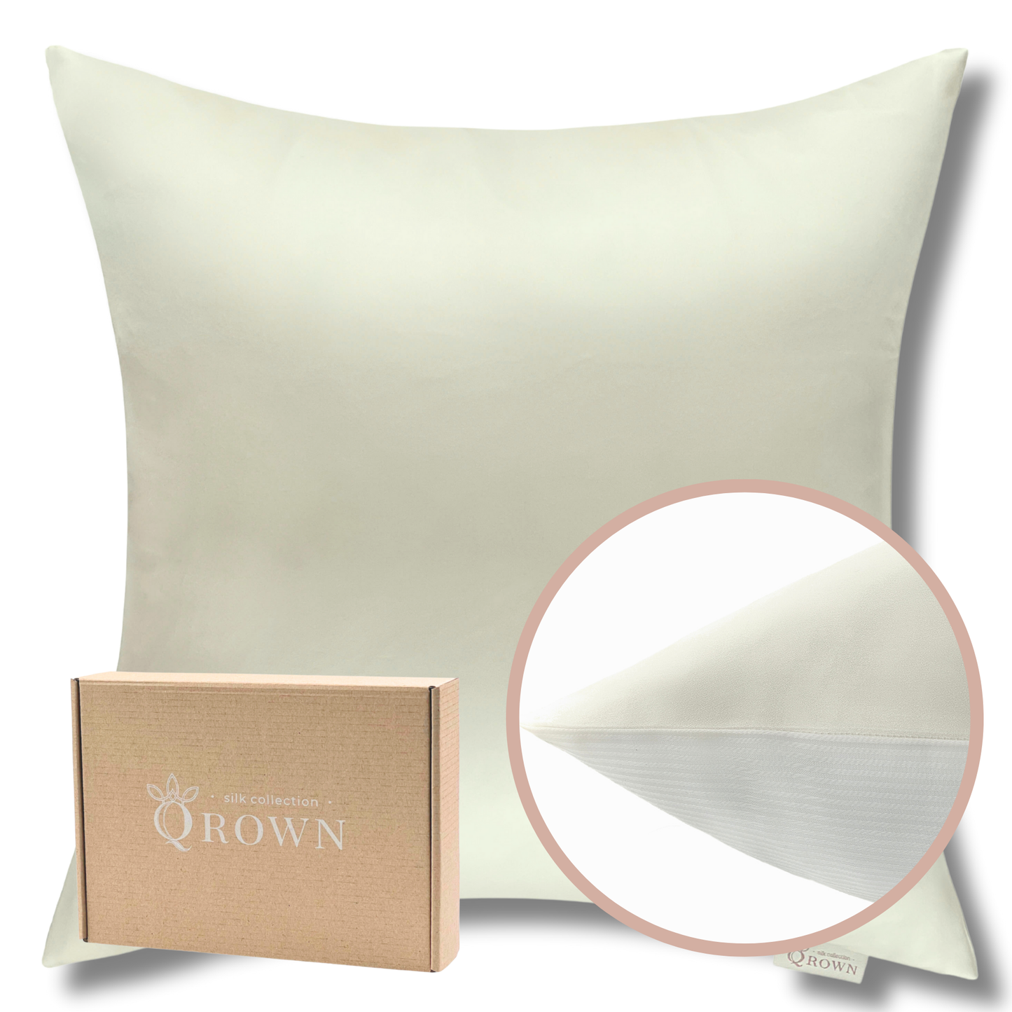 Qrown® Hedvábný povlak na polštář 40×40cm – 22 momme morušové hedvábí, bavlněná zadní strana