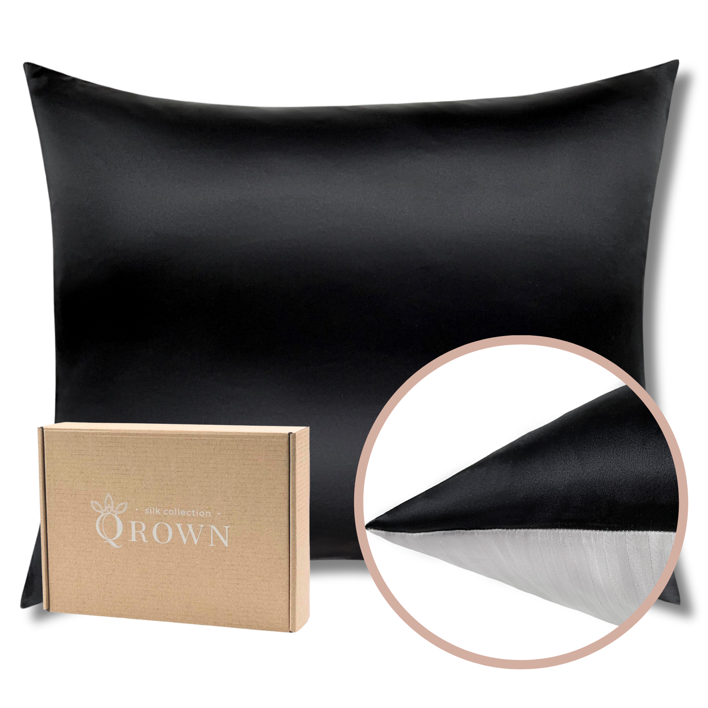 Qrown® Hedvábný povlak na polštář 40×60cm – 22 momme morušové hedvábí, bavlněná zadní strana
