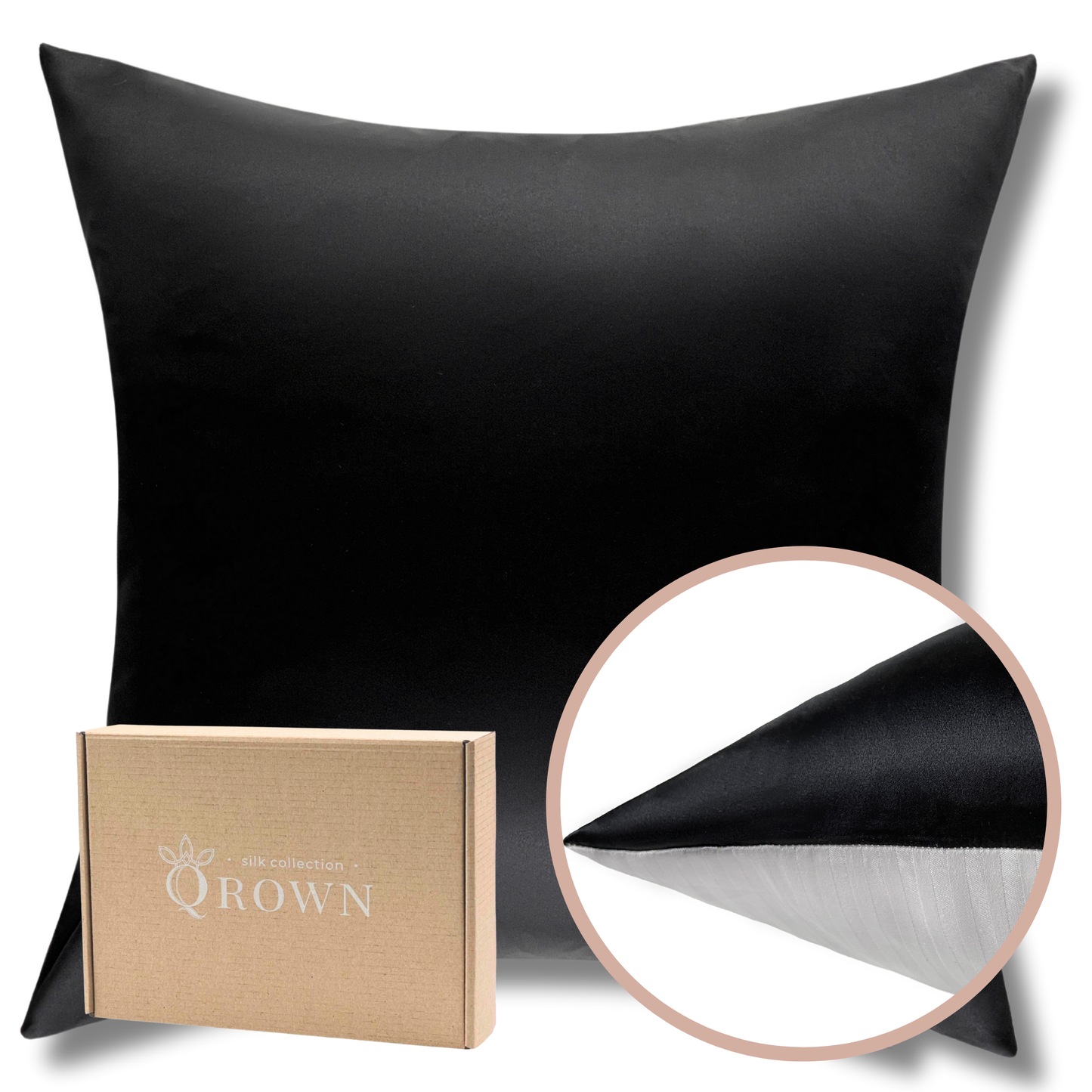 Qrown® Hedvábný povlak na polštář 40×40cm – 22 momme morušové hedvábí, bavlněná zadní strana