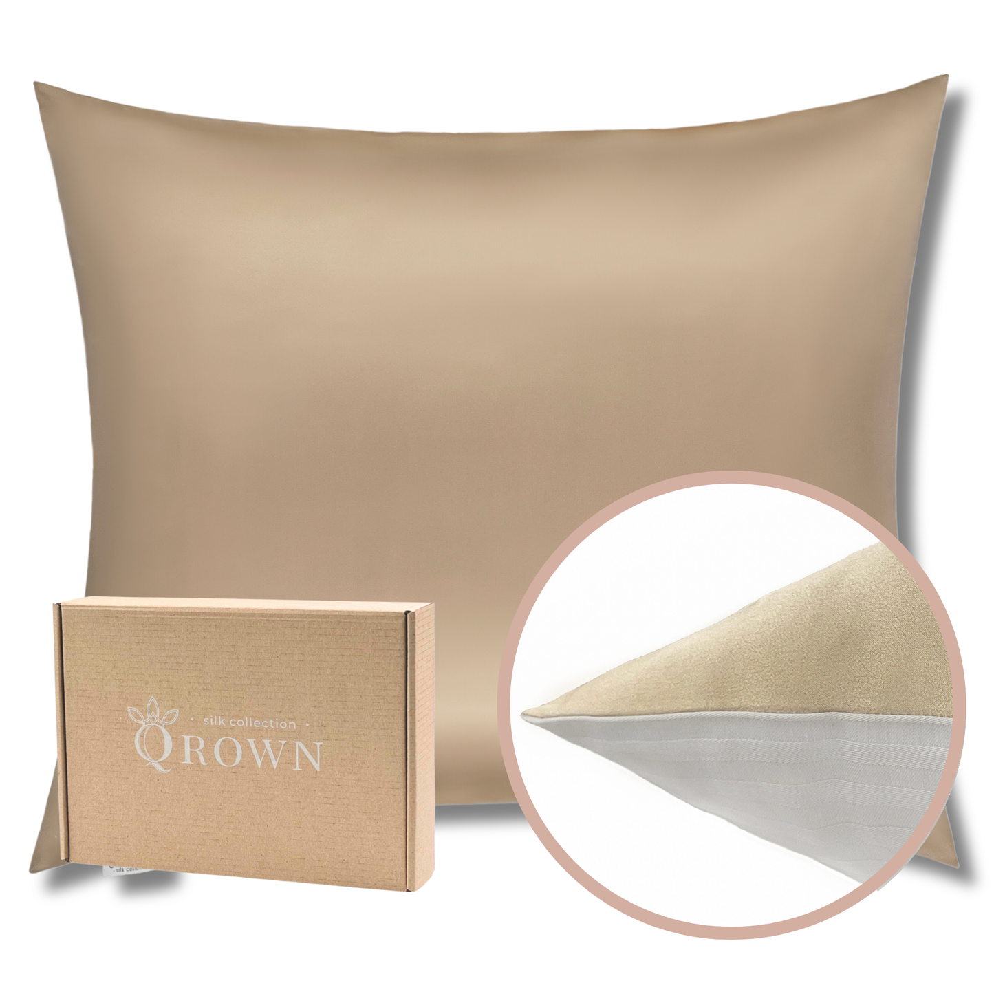 Qrown® Hedvábný povlak na polštář 40×60cm – 22 momme morušové hedvábí, bavlněná zadní strana