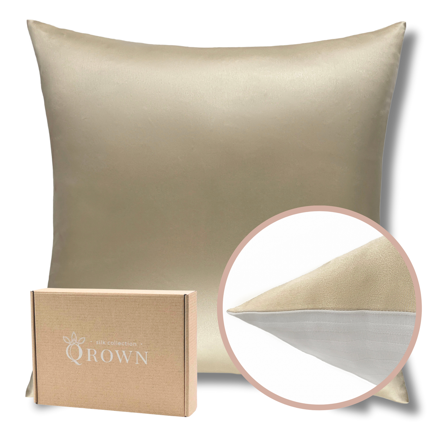 Qrown® Hedvábný povlak na polštář 40×40cm – 22 momme morušové hedvábí, bavlněná zadní strana
