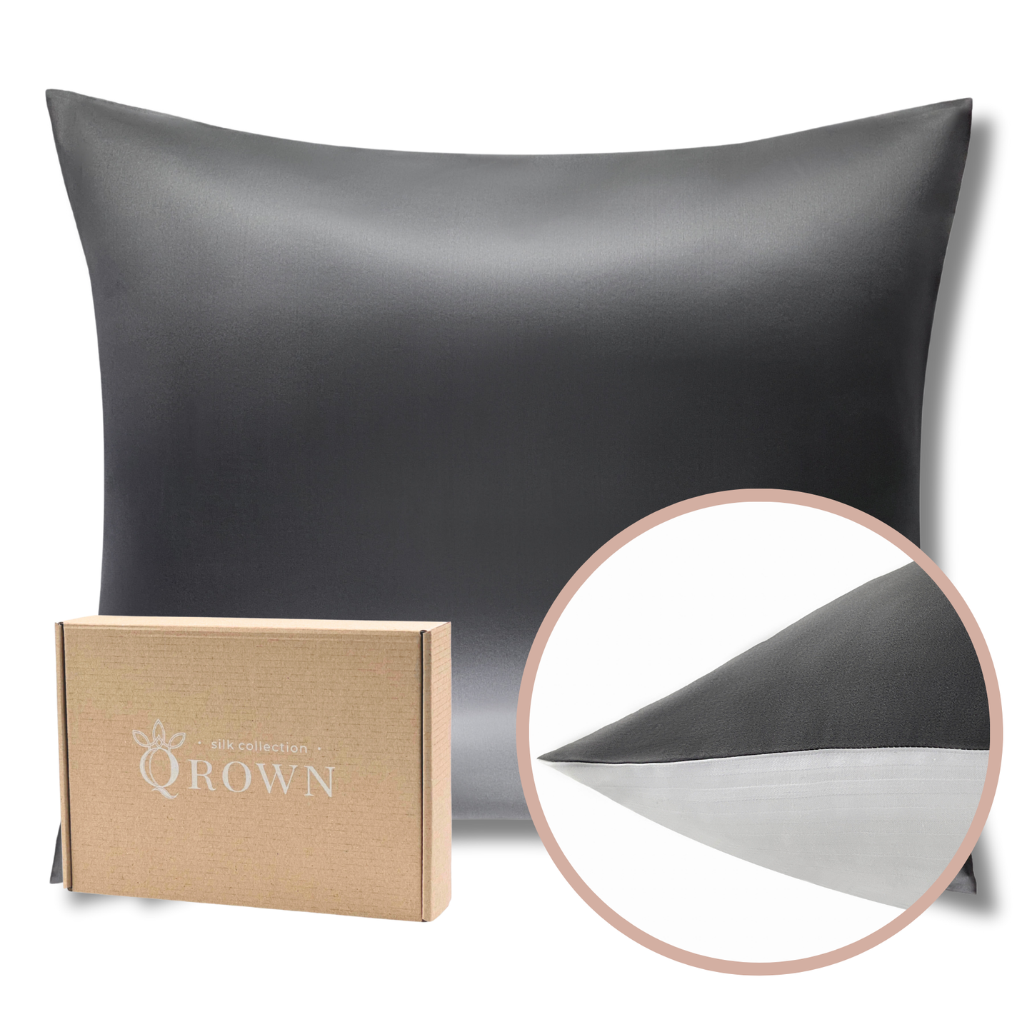 Qrown® Hedvábný povlak na polštář 40×60cm – 22 momme morušové hedvábí, bavlněná zadní strana