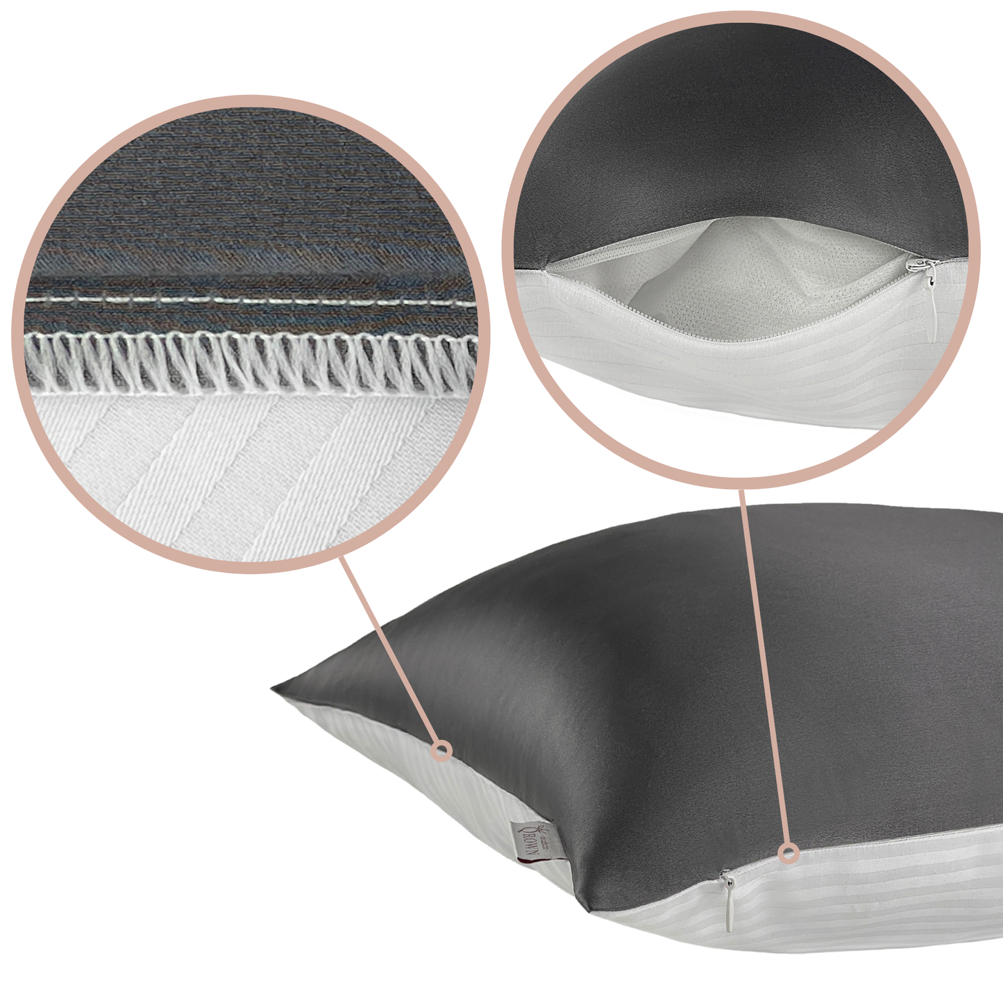 Qrown® Hedvábný povlak na polštář 40×60cm – 22 momme morušové hedvábí, bavlněná zadní strana