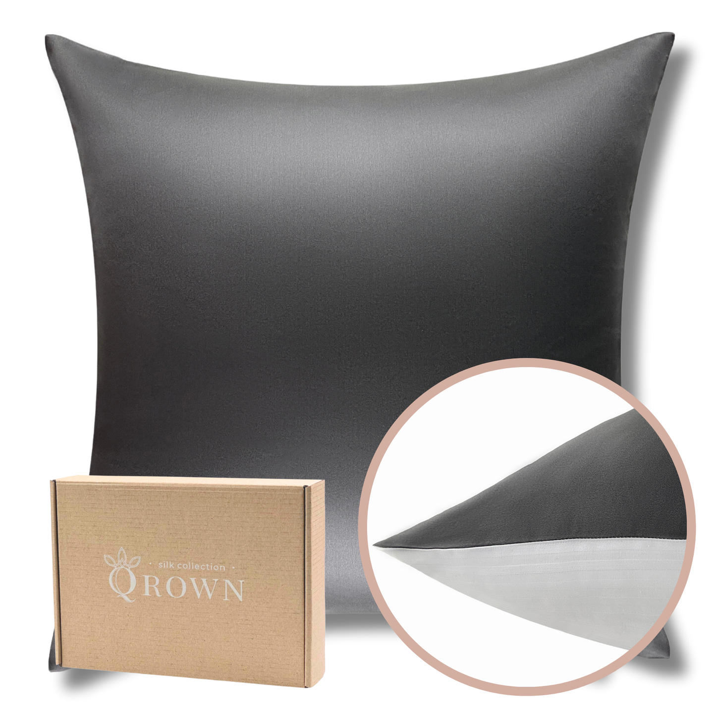Qrown® Hedvábný povlak na polštář 40×60cm – 22 momme morušové hedvábí, bavlněná zadní strana