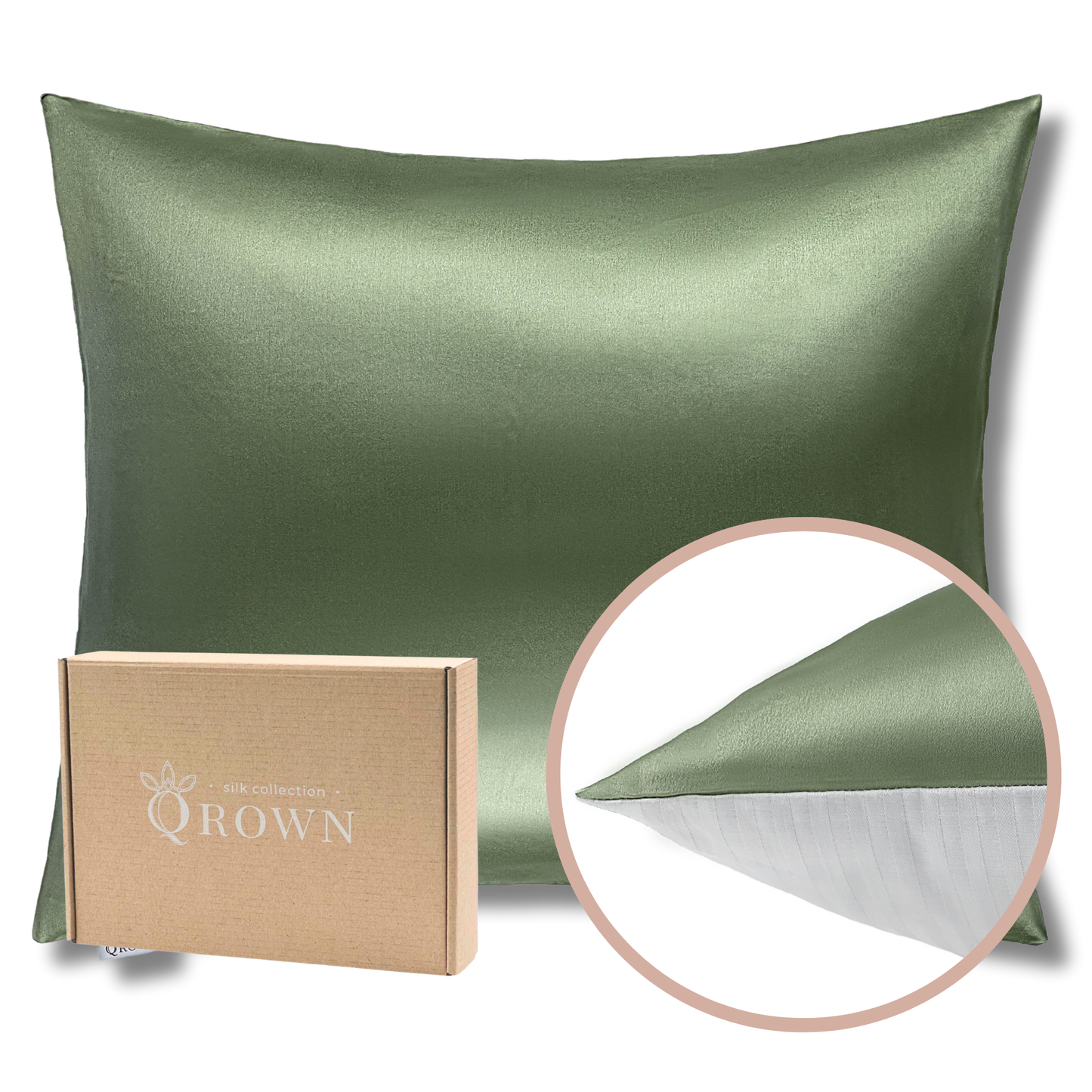 Qrown® Hedvábný povlak na polštář 40×60cm – 22 momme morušové hedvábí, bavlněná zadní strana