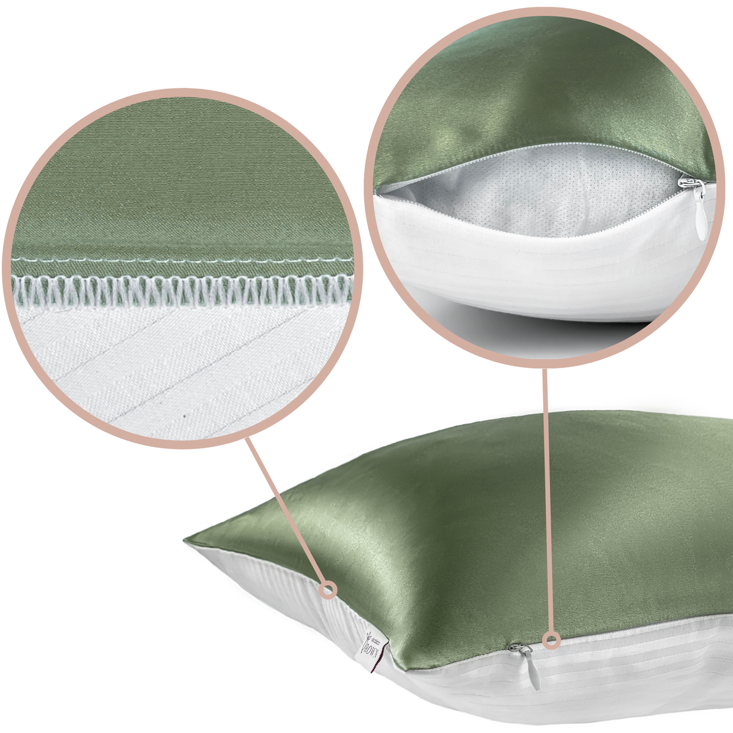 Qrown® Hedvábný povlak na polštář 40×60cm – 22 momme morušové hedvábí, bavlněná zadní strana
