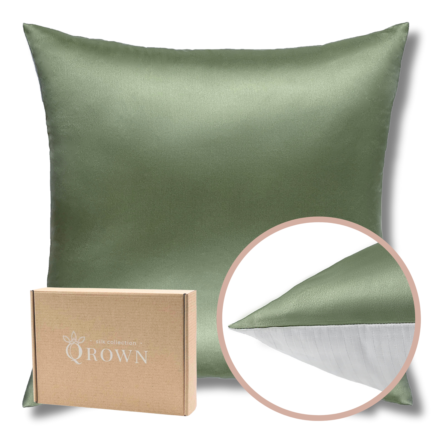 Qrown® Hedvábný povlak na polštář 40×40cm – 22 momme morušové hedvábí, bavlněná zadní strana