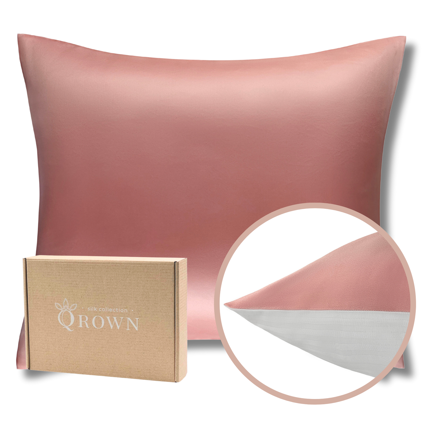 Qrown® Hedvábný povlak na polštář 40×60cm – 22 momme morušové hedvábí, bavlněná zadní strana