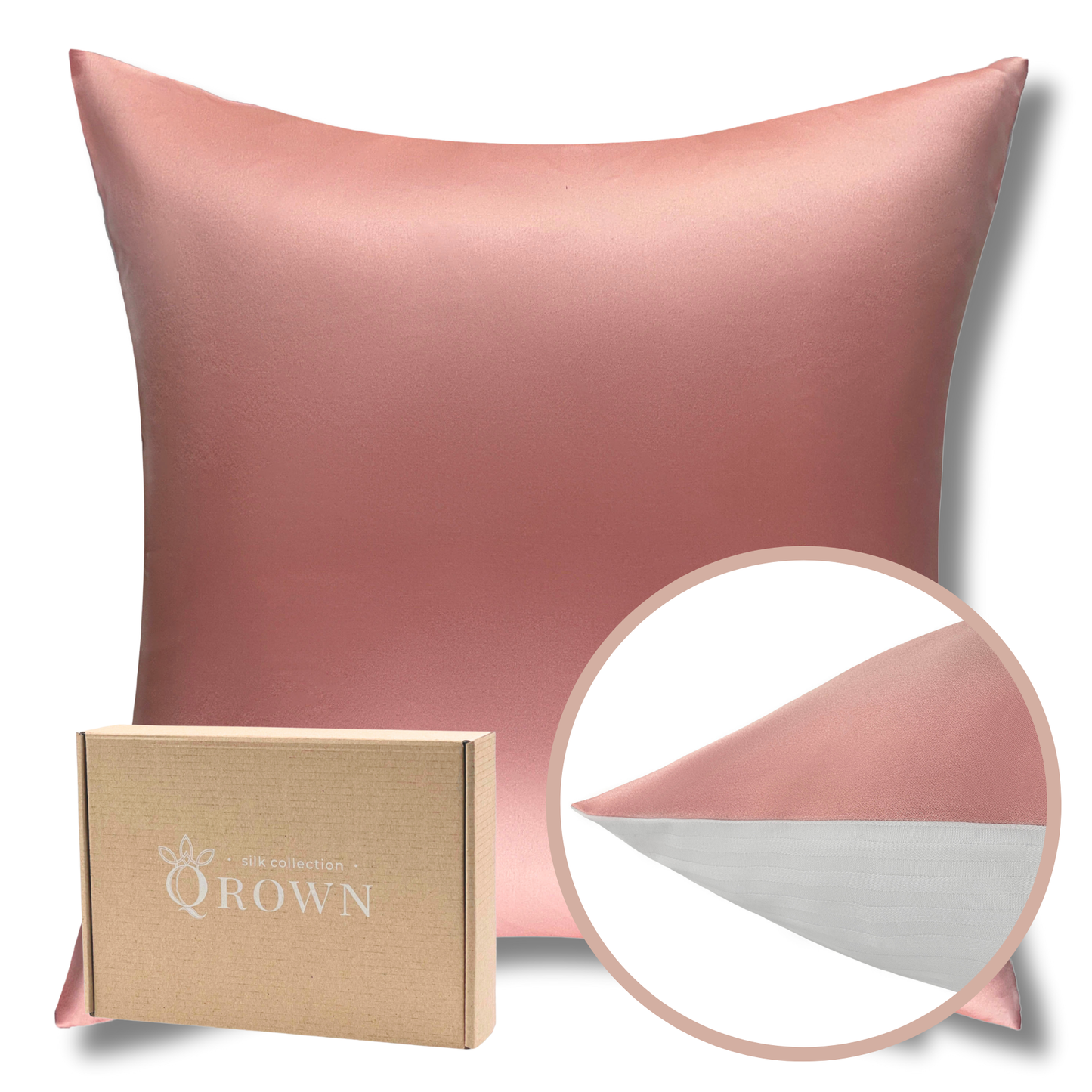 Qrown® Hedvábný povlak na polštář 40×60cm – 22 momme morušové hedvábí, bavlněná zadní strana