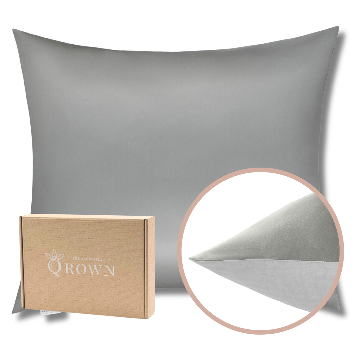 Qrown® Hedvábný povlak na polštář 40×60cm – 22 momme morušové hedvábí, bavlněná zadní strana