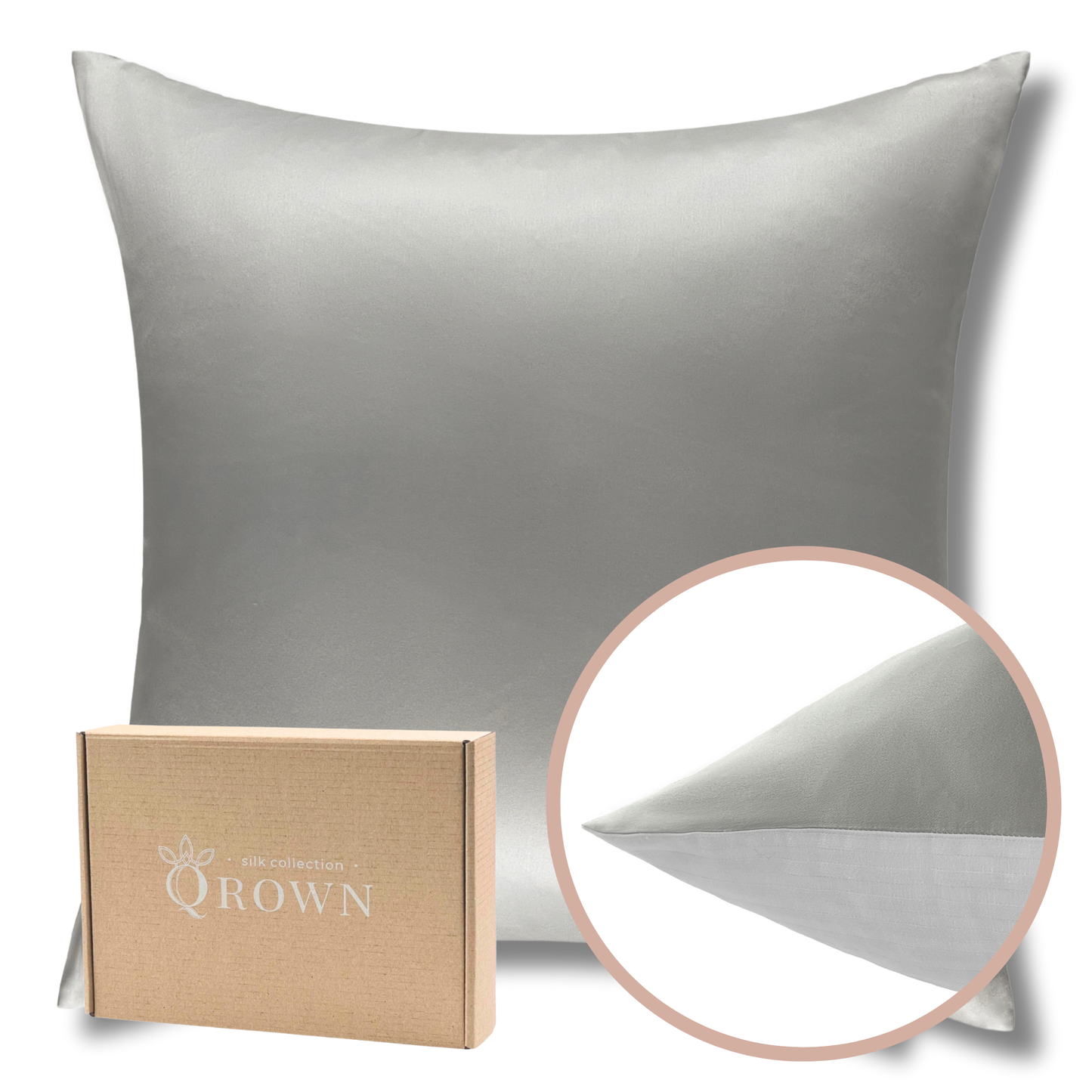 Qrown® Hedvábný povlak na polštář 40×40cm – 22 momme morušové hedvábí, bavlněná zadní strana