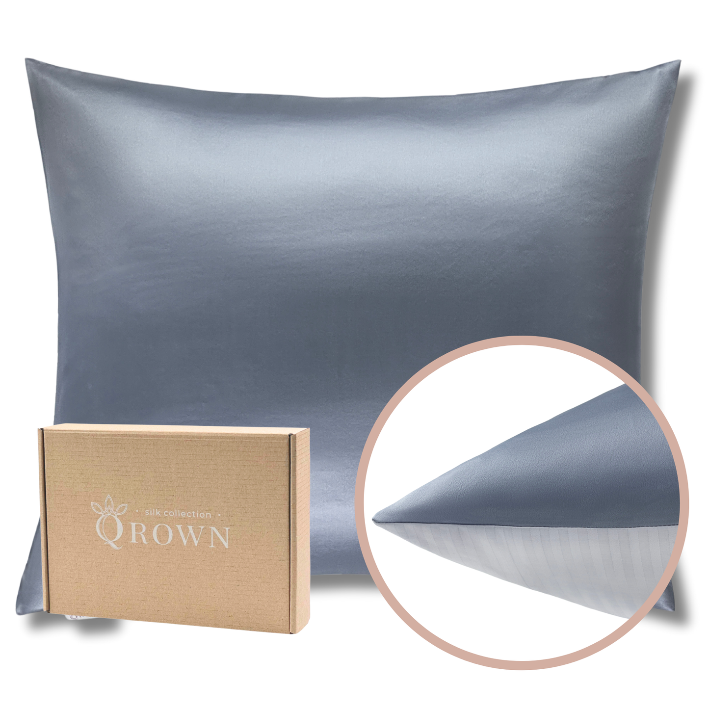 Qrown® Hedvábný povlak na polštář 40×60cm – 22 momme morušové hedvábí, bavlněná zadní strana