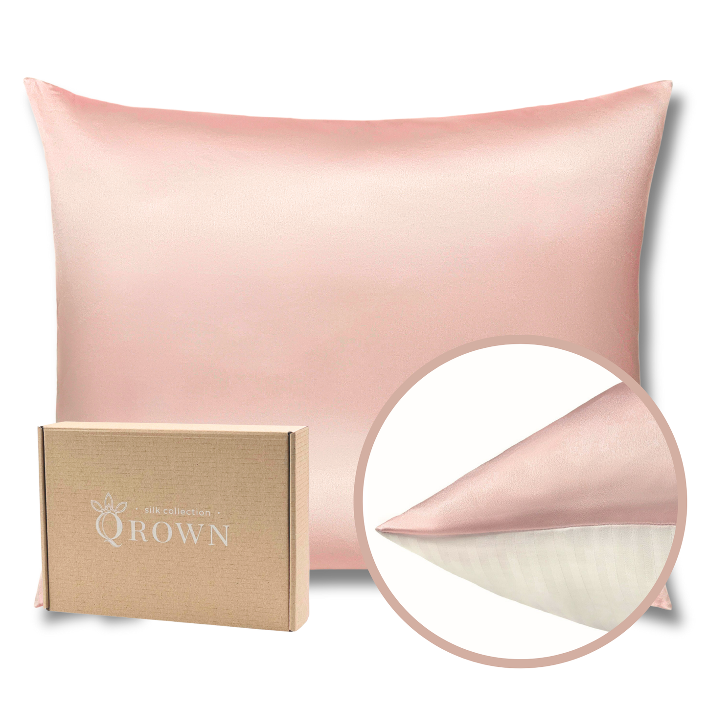Qrown® Hedvábný povlak na polštář 40×60cm – 22 momme morušové hedvábí, bavlněná zadní strana