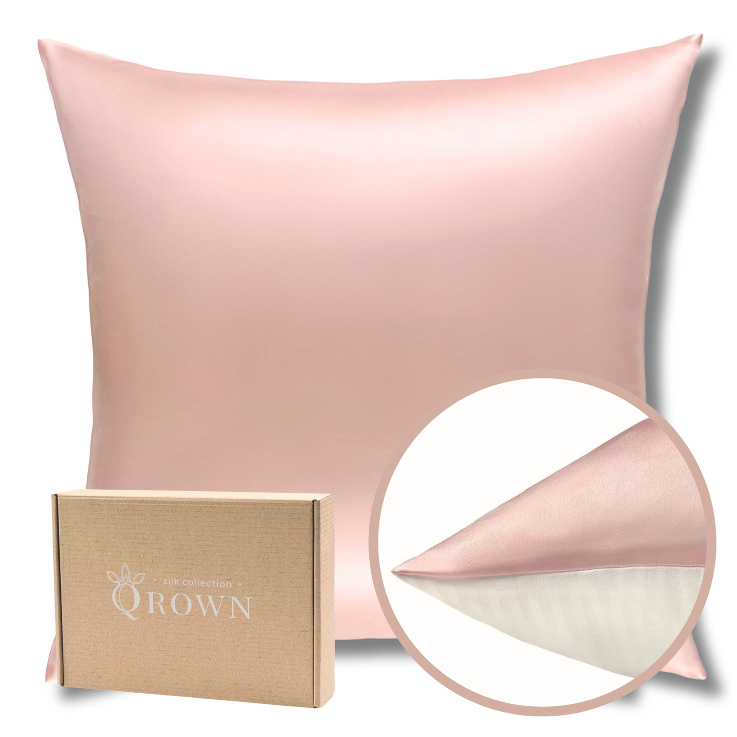 Qrown® Hedvábný povlak na polštář 40×40cm – 22 momme morušové hedvábí, bavlněná zadní strana
