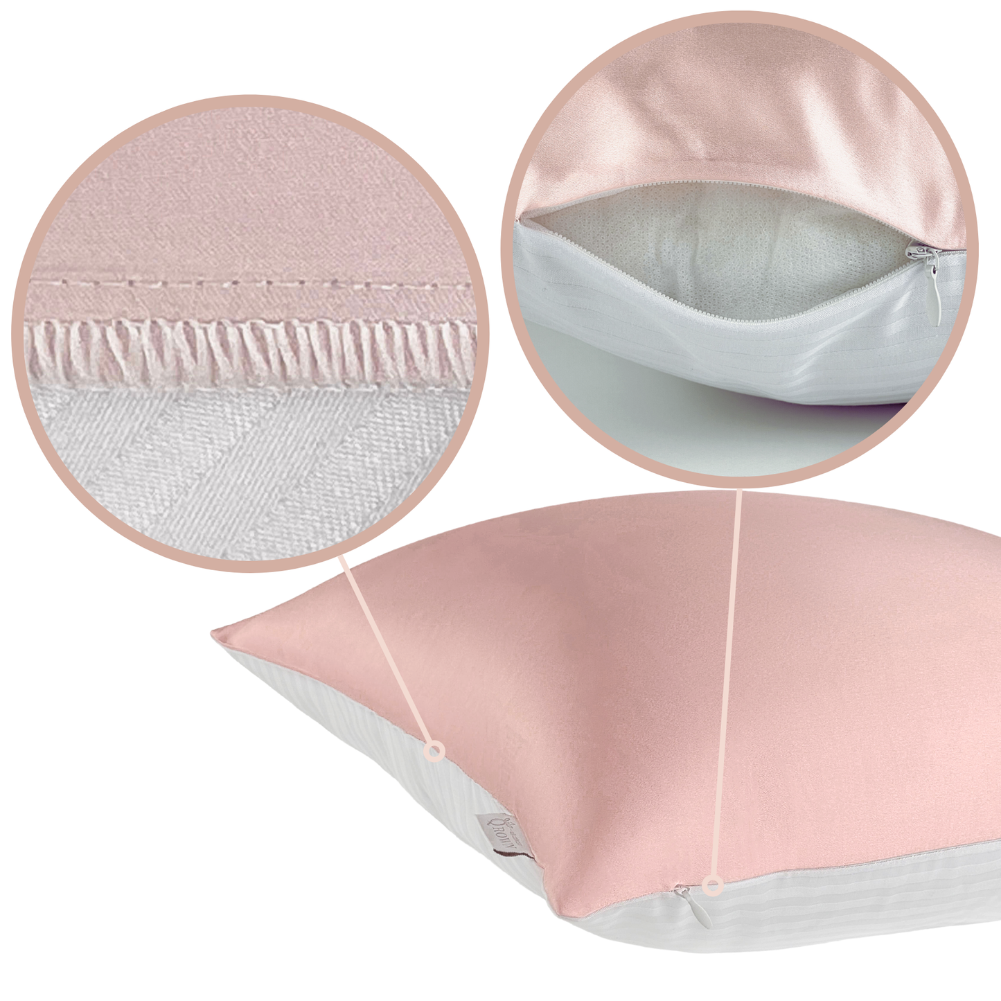 Qrown® Hedvábný povlak na polštář 40×60cm – 22 momme morušové hedvábí, bavlněná zadní strana