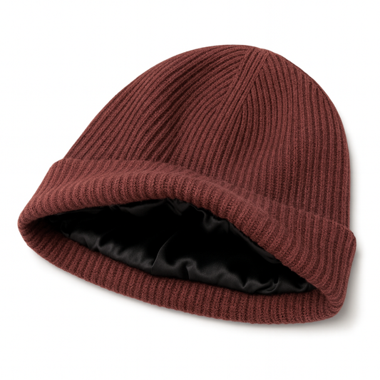 Qrown® Čepice z merino vlny a kašmíru s hedvábnou podšívkou – hnědá