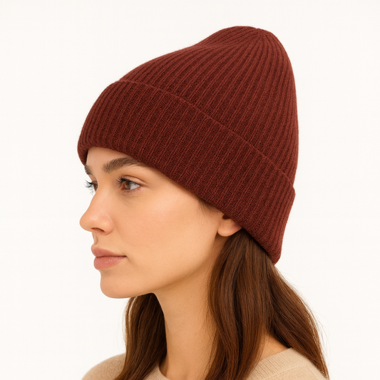 Qrown® Čepice z merino vlny a kašmíru s hedvábnou podšívkou – hnědá