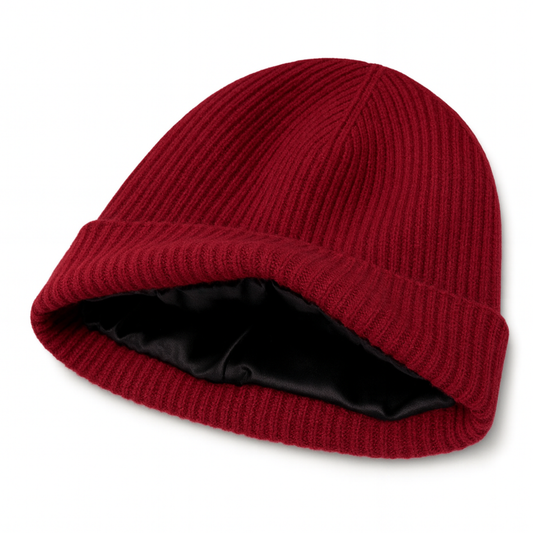Qrown® 100% kašmírová čepice s hedvábnou podšívkou – bordó