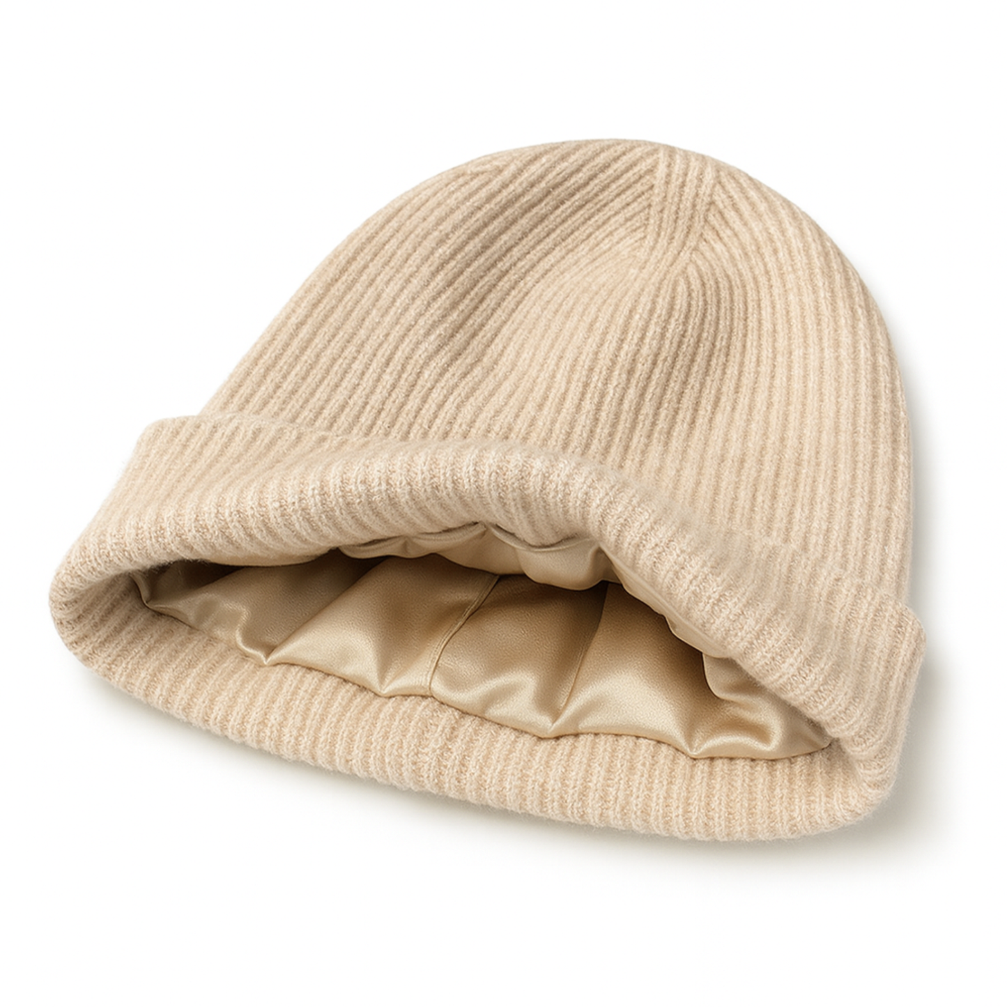 Qrown® Čepice z vlny merino a kašmíru s hedvábnou podšívkou – béžová