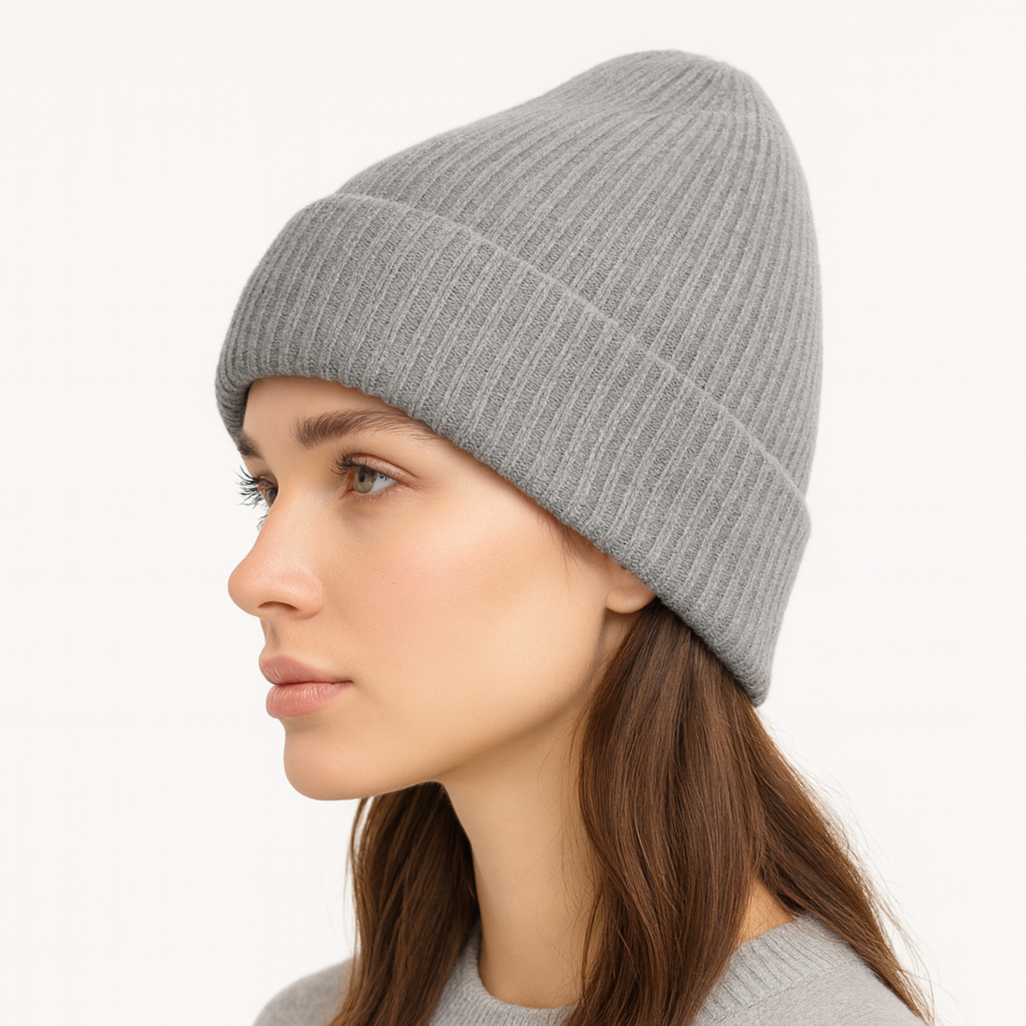 Qrown® Čepice z vlny merino a kašmíru s hedvábnou podšívkou – šedá
