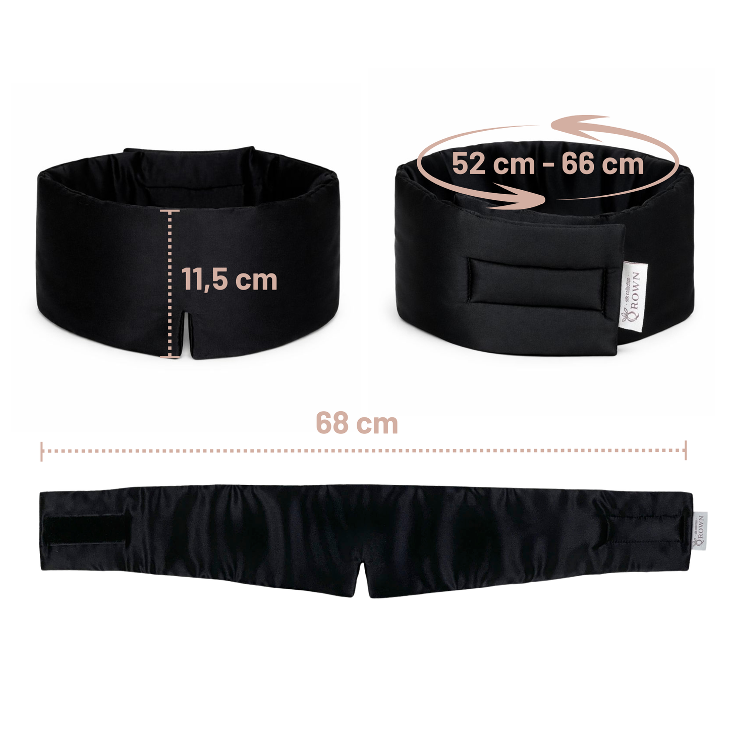 Hedvábná maska na spaní Qrown® Premium